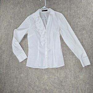 The Limited Womens White Button-Up Blouse With Ruffle Accent M